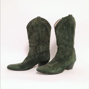 Vintage hunter green suede cowboy boots